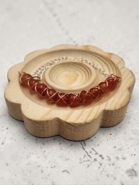 Handmade Carnelian Copper Wire Wrapped Bracelet Adjustable Silver Chain Jewelry